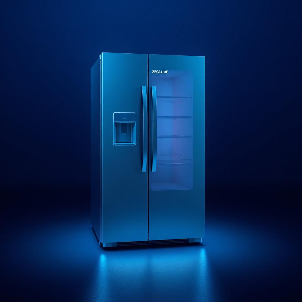 Modern refrigerator under cyan neon glow — repaired across Vasai-Virar